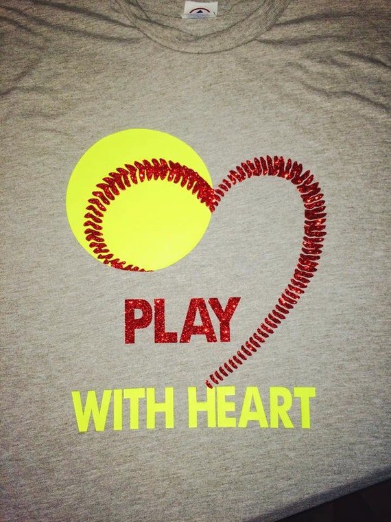 Softball Play with Heart Girls Shirt by on Etsy