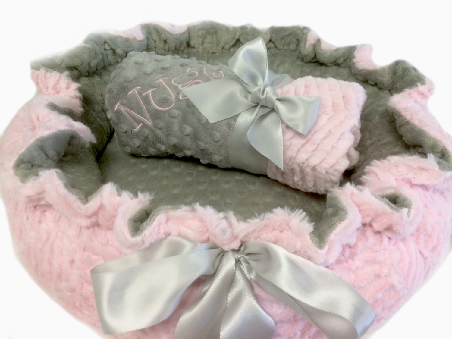 Dog Bed Pet Bed Personalized Dog Bed Baby Pink and Gray