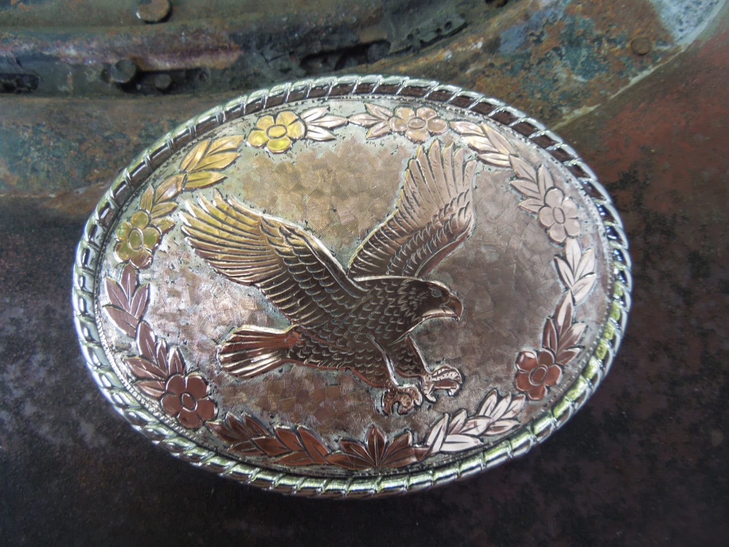 Vintage Eagle Belt Buckle Silver Brass Metal USA