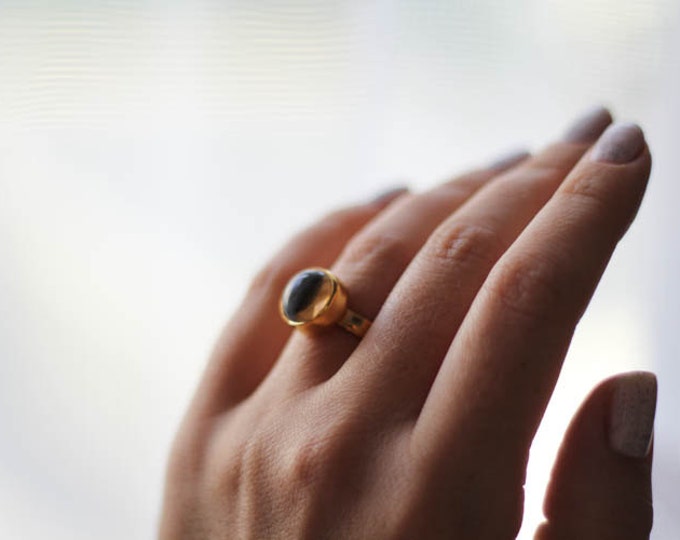 Smoky Quartz Engagement Ring, Smoky Quartz Goldplated Ring