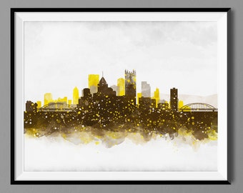 Pittsburgh Skyline - Watercolor Wall Art Print Poster - Housewarming, Home Decor, Wall Hanging, Pittsburgh Art