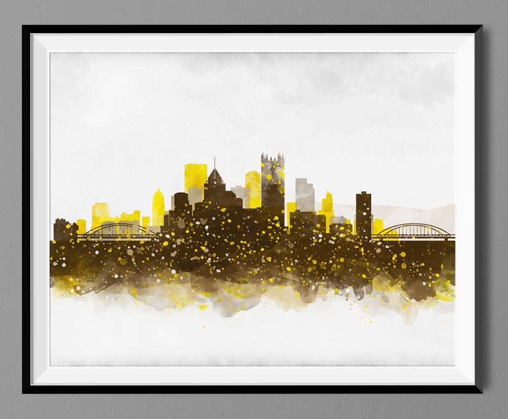 Pittsburgh Skyline Watercolor Wall Art Print Poster