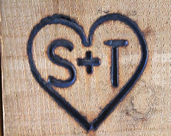 Steak Size Branding Iron, Custom Wedding Heart and Initials Brand