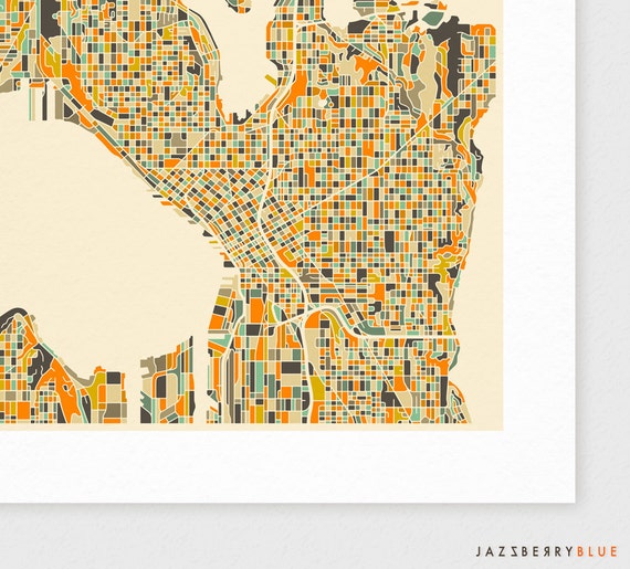 SEATTLE Map Giclee Fine Art Print Modern Wall Art for the