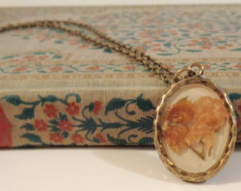 Pressed Flower Jewelry Brass Pendant featuring a Pressed Flower Bunch