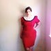 Vintage Sailor Collar Dress / Cherry Red Nautical Sheath Dress / Pinup 1940s Style / Rockabilly Dress / Pencil Skirt Dress / Large - 1980s