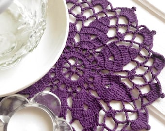 Crochet doily small purple cotton lace doily crochet doilies violet 110