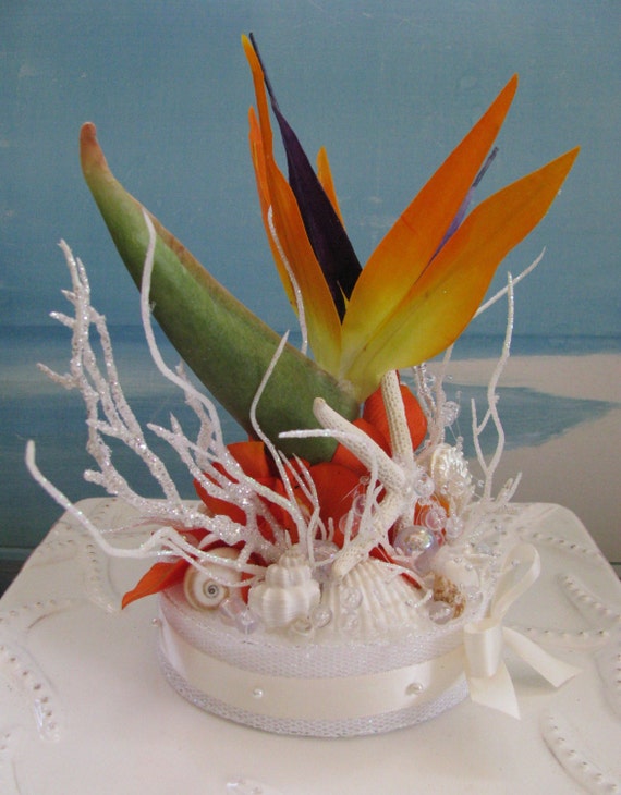 Bird of Paradise Wedding Cake Topper Seashell Wedding Cake