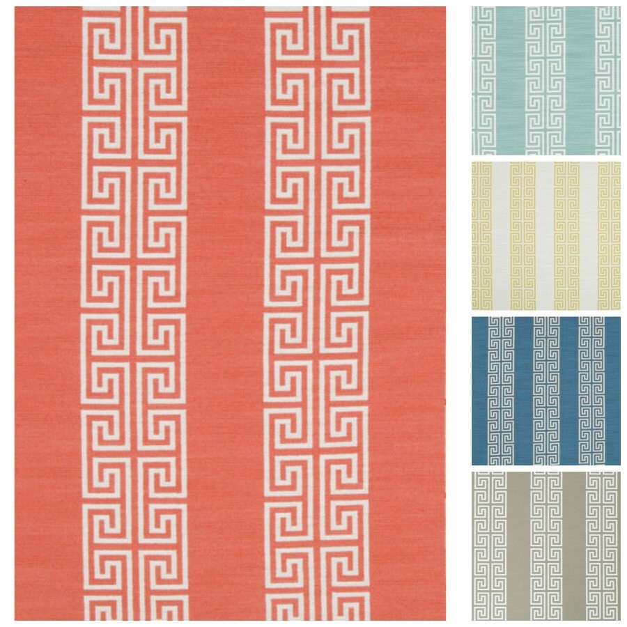 Navy Blue Greek Key Stripe Upholstery Fabric by PopDecorFabrics