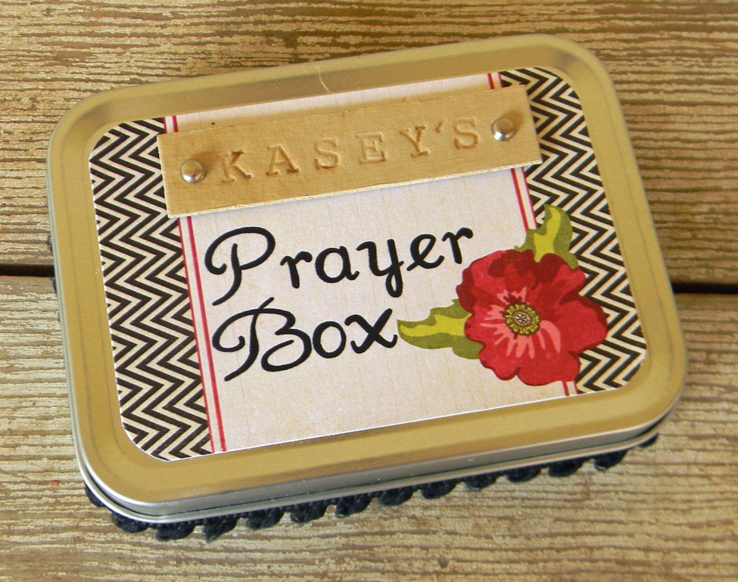 Personalized Prayer Box Red and Black Chevron