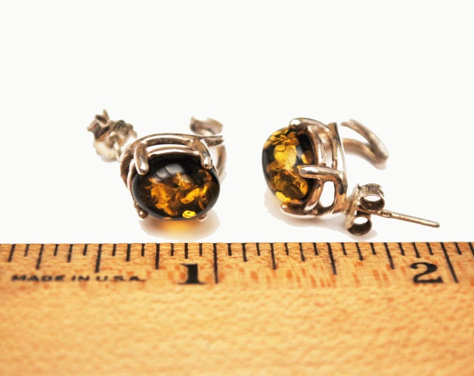 Amber Sterling Earrings pierced stud with half hoop