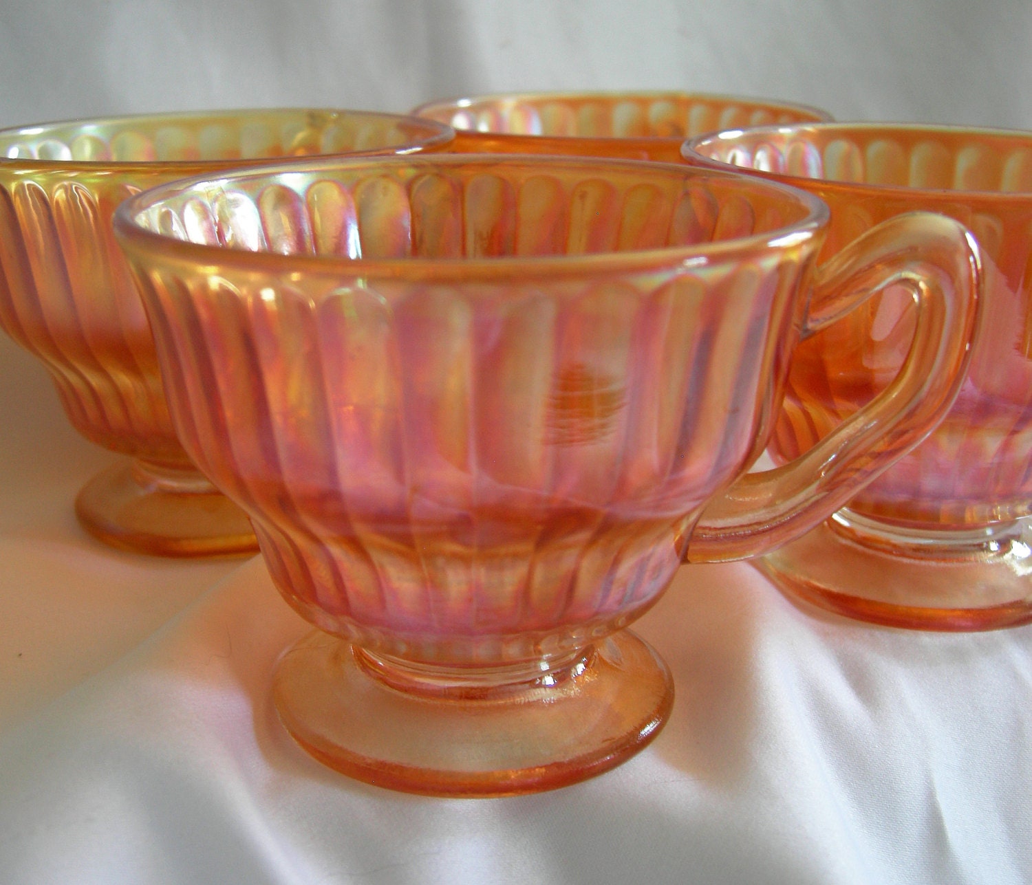 Carnival Glass Cups Iridescent Marigold Set of 4 Vintage