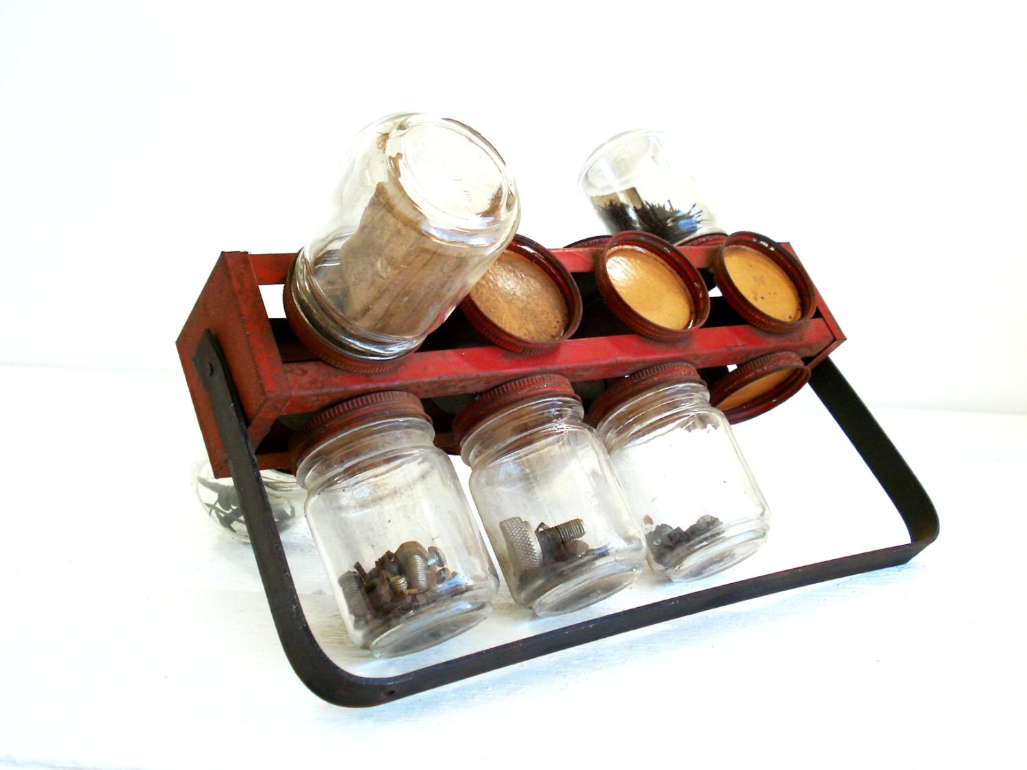 Vintage Tool Storage Metal and Glass Rotating Nuts and Bolts