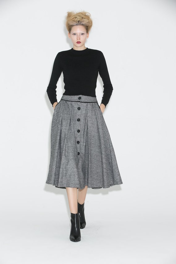 Grey Wool Skirt Everyday Gray Marl Woman's Skirt with
