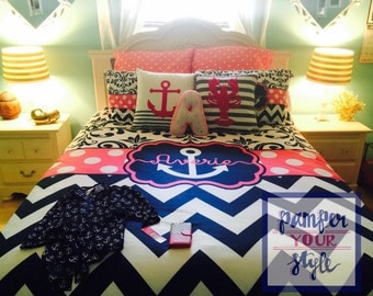monogrammed nautical anchor bedding hot pink and navy monogrammed nautical anchor bedding hot pink and navy