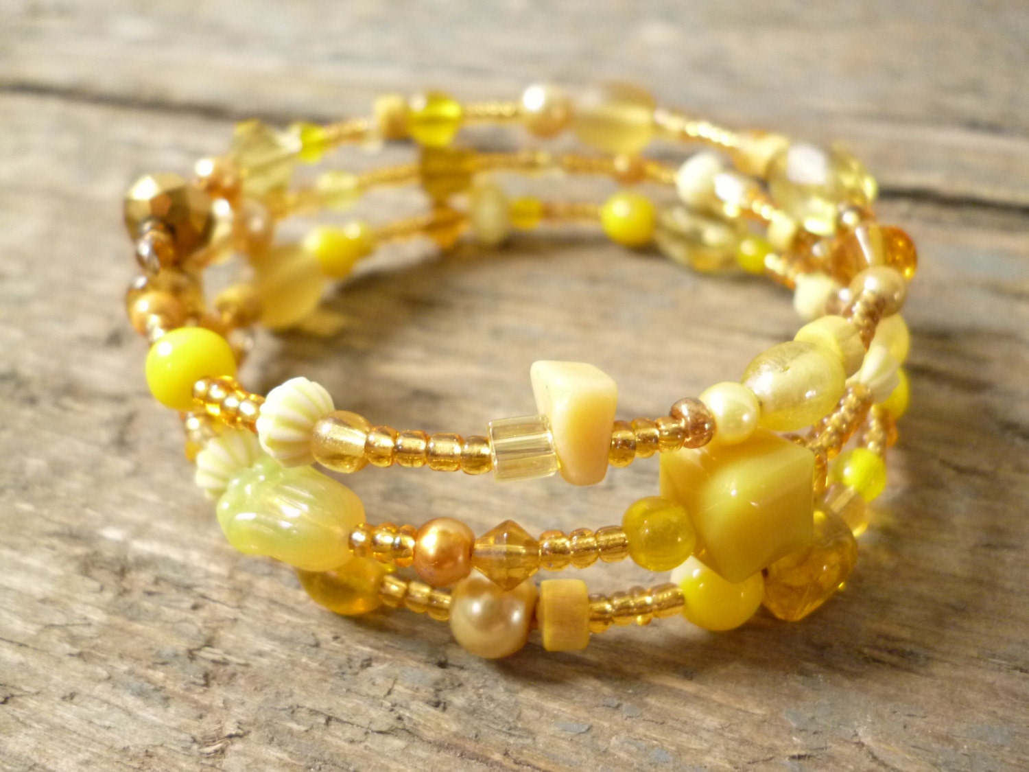 Yellow bead Bracelet handmade yellow bracelet memory wire