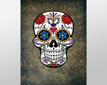 Colorful Skull Canvas Art Print, Sugar Skull Wall Art, Skull Canvas Print, Artistic