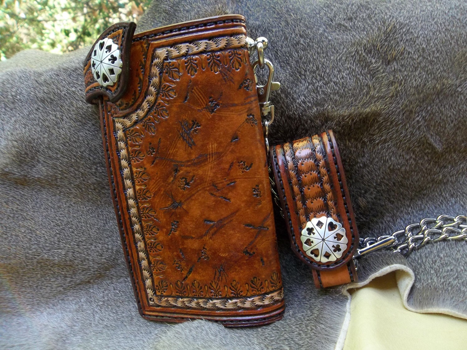 Chain Wallet Handmade Handtooled Leather Western Swag was