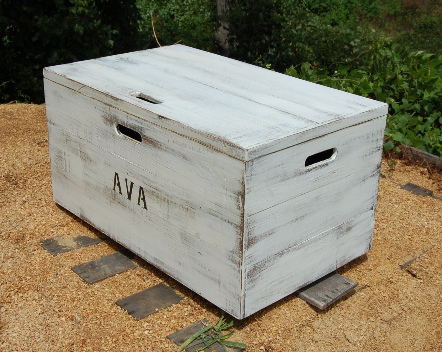 distressed wood toy chest