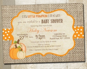 Little Pumpkin Baby Shower Invitations- DIY Printable Rustic Burlap Autumn Shower Invitations _1008
