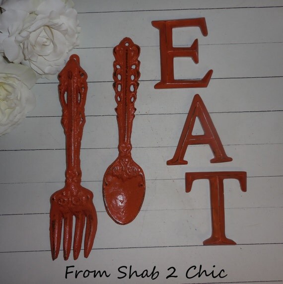 PERSIMMONEAT SignCast Iron Fork And Spoon Home DecorKitchen