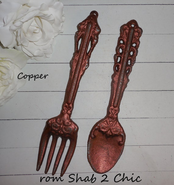 COPPER / Large Fork And Spoon / Home Decor /Kitchen Wall