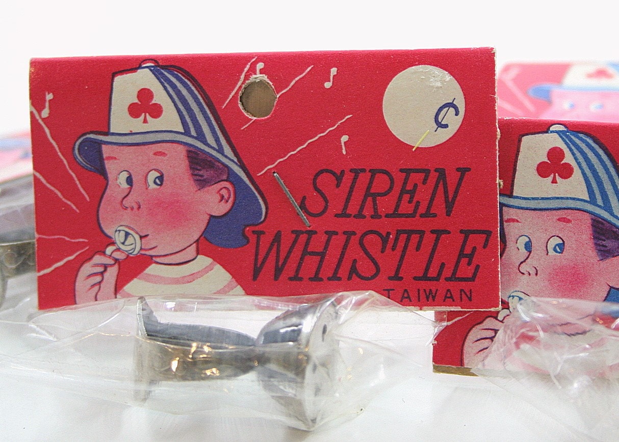 Vintage Siren Whistle Toy Metal Ring New In Package