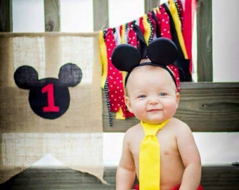 Mickey Mouse tie and diaper cover, Mickey Mouse cake smash outfit, Mickey Mouse first birthday prop