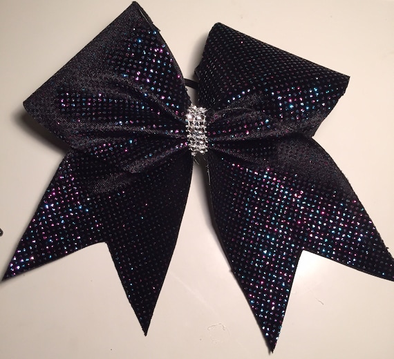 Black Pink and Blue Glitter Cheer Bow