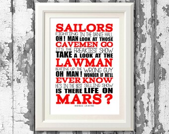 David Bowie - Life on Mars - Song Lyrics (No Frame) Art Print music lyric gift music typography printed lyrics - lyric design