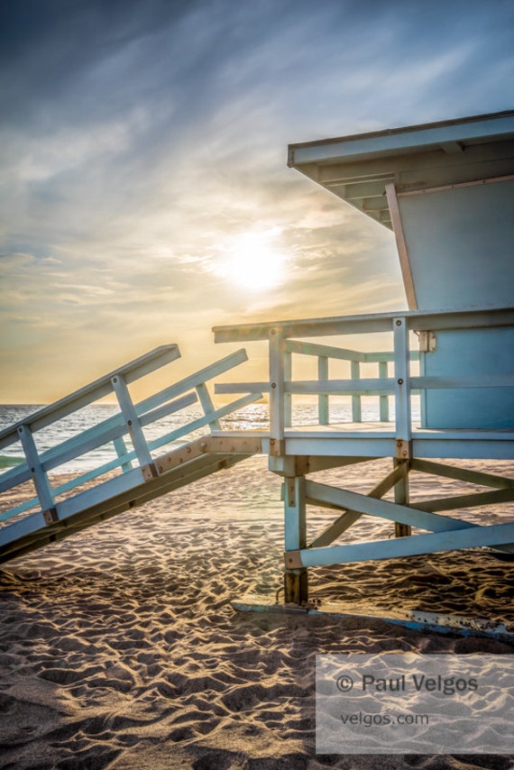 Malibu Beach Lifeguard Tower 3 Sunset Print Retro Canvas