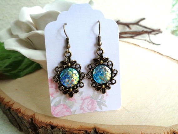 Vintage Mermaid Scale Earrings - Blue - Limited Amount - Mermaids - Beach - Sea Gypsy