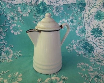 NEW PRICE Vintage White Enamelware Coffeepot