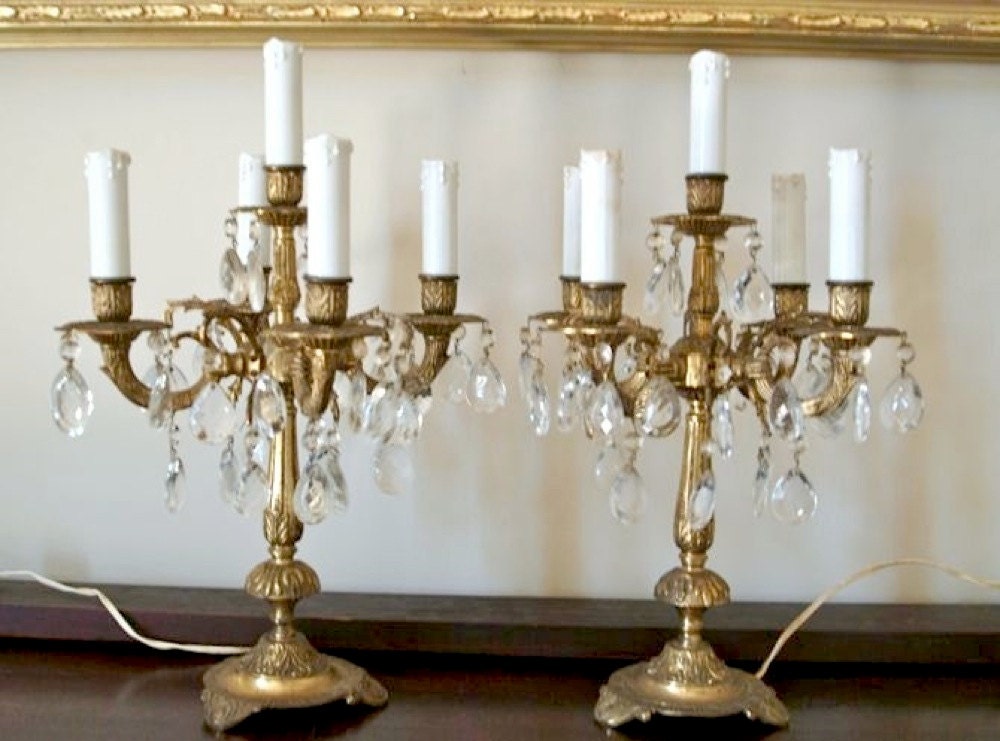 Pair of Brass Chandelier Table Lamps Vintage 1950's 5
