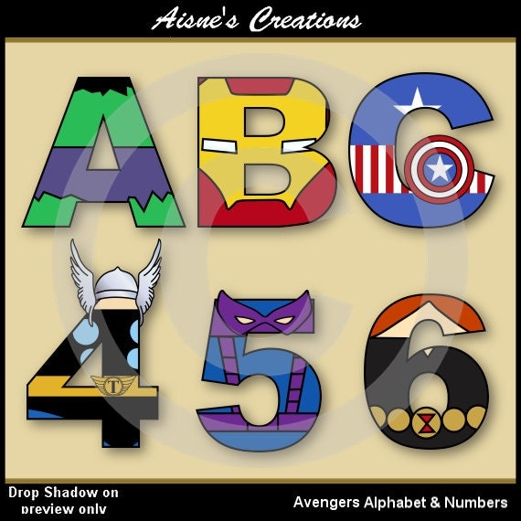 The Avengers Alphabet Letters and Numbers Clip Art Pack