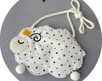 Handmade Kids Sleepy Sheep Bag /Animal Handbag/Toddler Coin Purse/Children's Wallet/Gift Bag-- Ready to ship