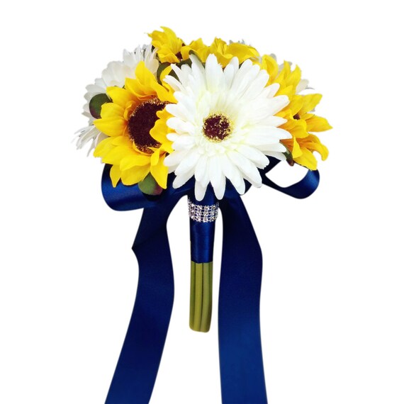 Sunflower&gerbera daisy 8 bouquetNavy blue by AngelIsabella