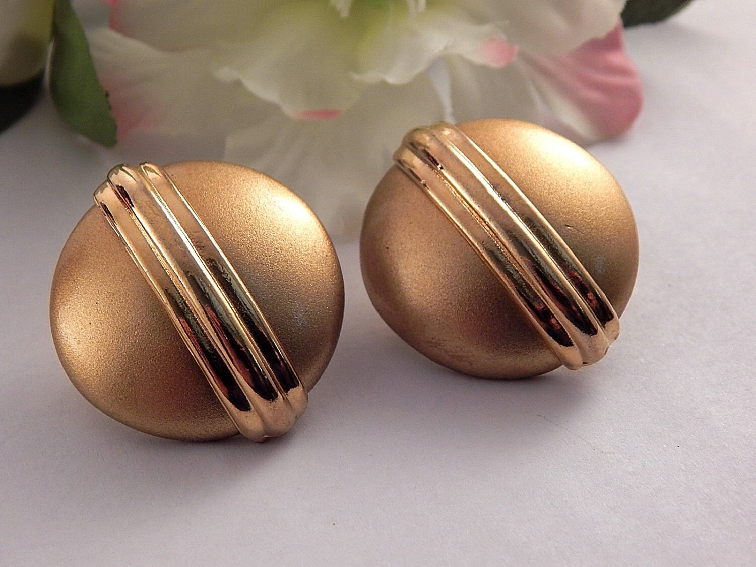 Gold Metal Disc Earrings Large Round Domes for Pierced Ears