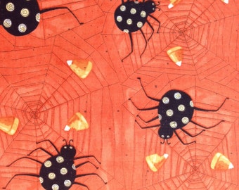 Halloween fabric - spider fabric - spider web fabric - candy corn fabric - orange fabric - #1550