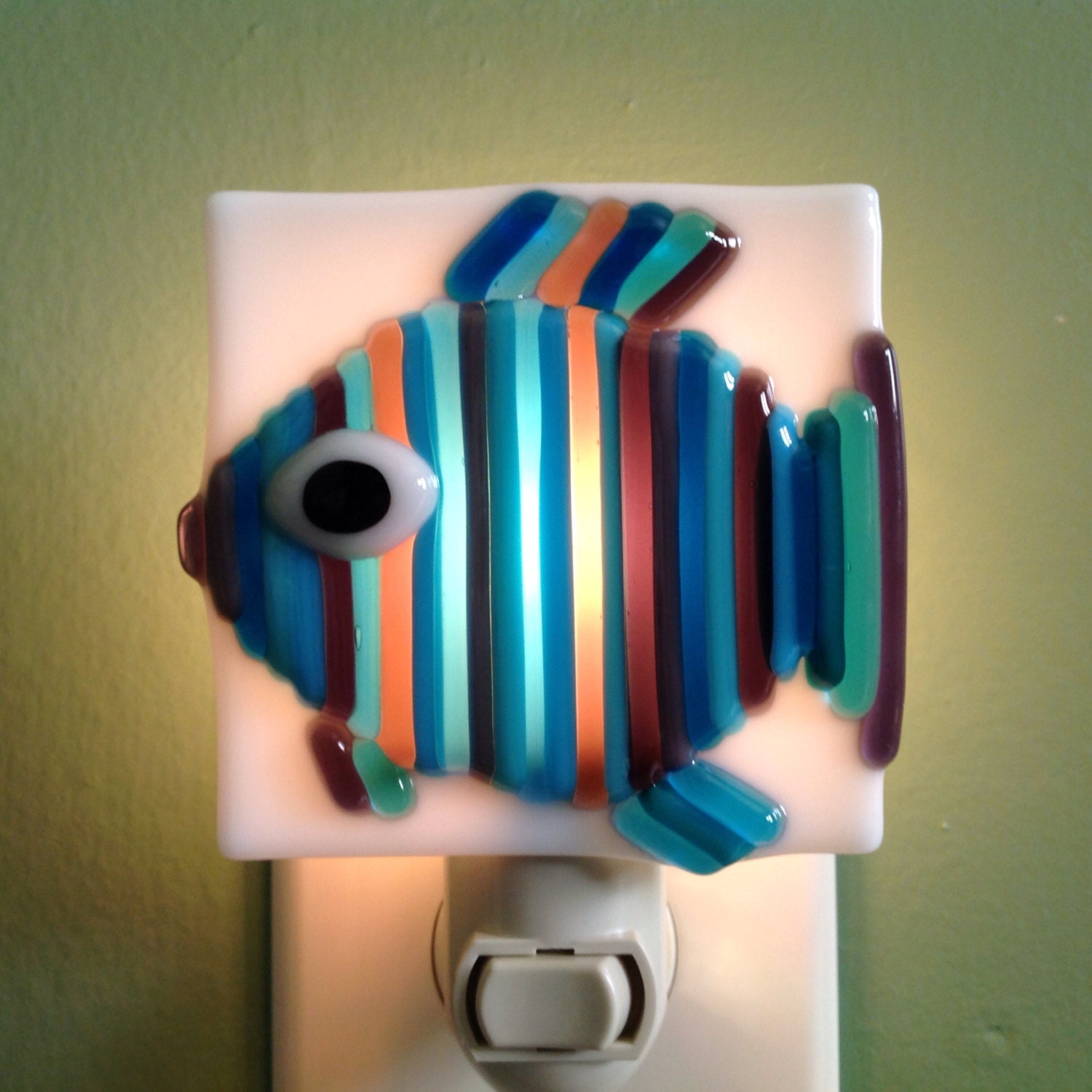 Fish Beach Shore Coastal Fused Glass Night Light