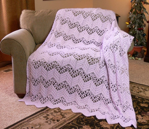 pattern ripple crochet afghan Throw Light Crochet VINTAGE Blanket in Lace Ripple Lilac Afghan Purple