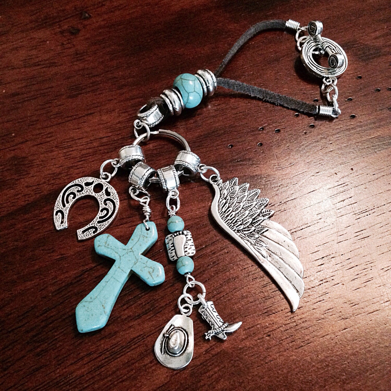 Rearview Mirror Charm Keychain Car Accessory Turquiose