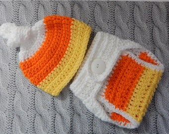 Candy Corn Hat set, Halloween Baby Hat Photo Prop Newborn, Knit baby candy corn hat, crochet baby candy hat, newborn photography prop