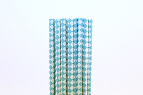 Aqua Blue Diamond Paper Straws-Robins Egg Blue Straws-Wedding Paper Straws-Blue Birthday Straws-Beach Party Straws-Aqua Blue Party Decor Il_570xn