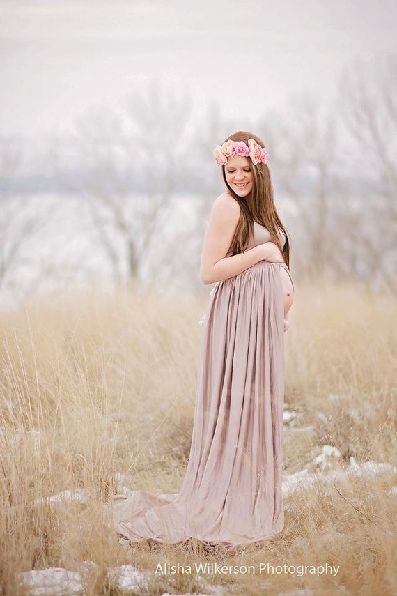 NUDE Ready to Ship Maternity Gown Stretchy Split Center.