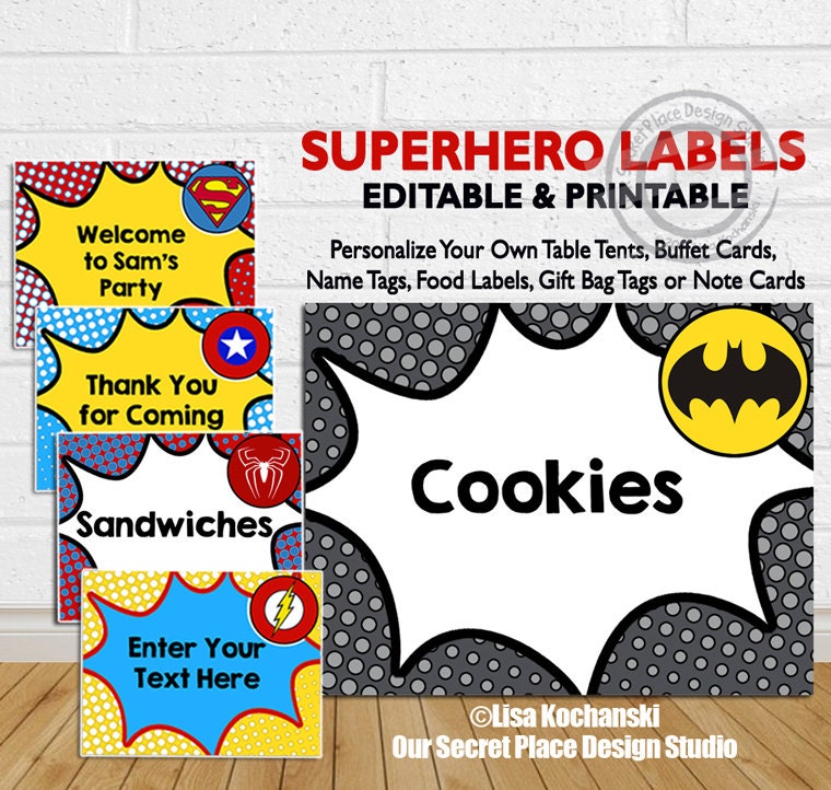 instant download superhero food labels superhero gift bag