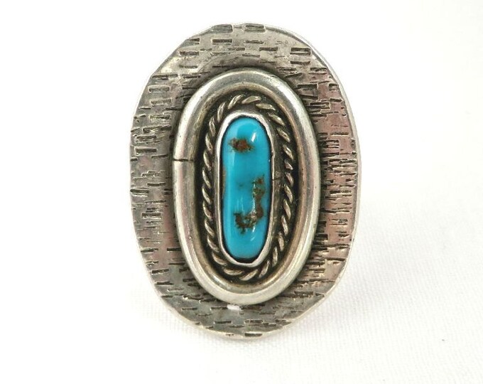 Navajo Turquoise Ring | Vintage Sterling Silver Shield Ring | Native American Statement Ring | Size 6