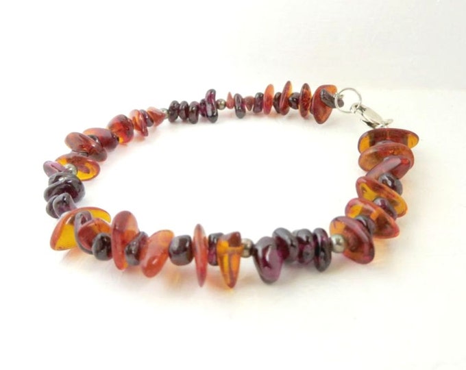 Vintage Amber Bracelet, Amethyst & Amber Bracelet, Boho Beaded Bracelet