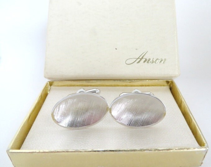 Anson Silver Tone Cufflinks, Vintage Men's Cuff Links, Formal Wear, Men's Suit Accessory