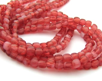 Pearl - Fuchsia 4mm Cube Czech Glass Beads 100pc #2945